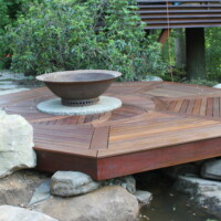 Wooden deck surrounded by rocks