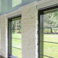 Windows lined with white bricks